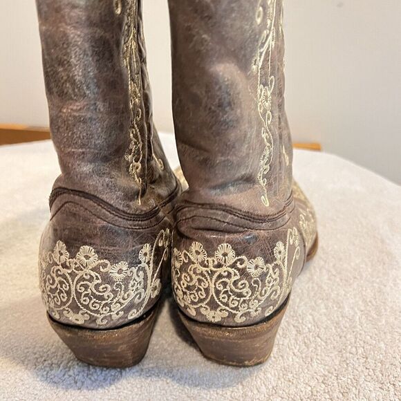 Corral Distressed Brown Cowgirl Boots Bone Embroidery 7.5 Western Cowboy Boho - Picture 11 of 16